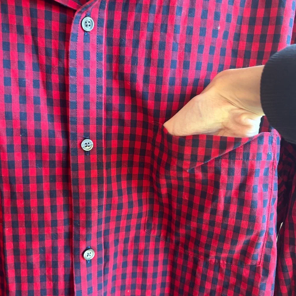 Banana Republic Button Down Shirt Mens Red Gingham Tailored Preppy Slim Fit XXL